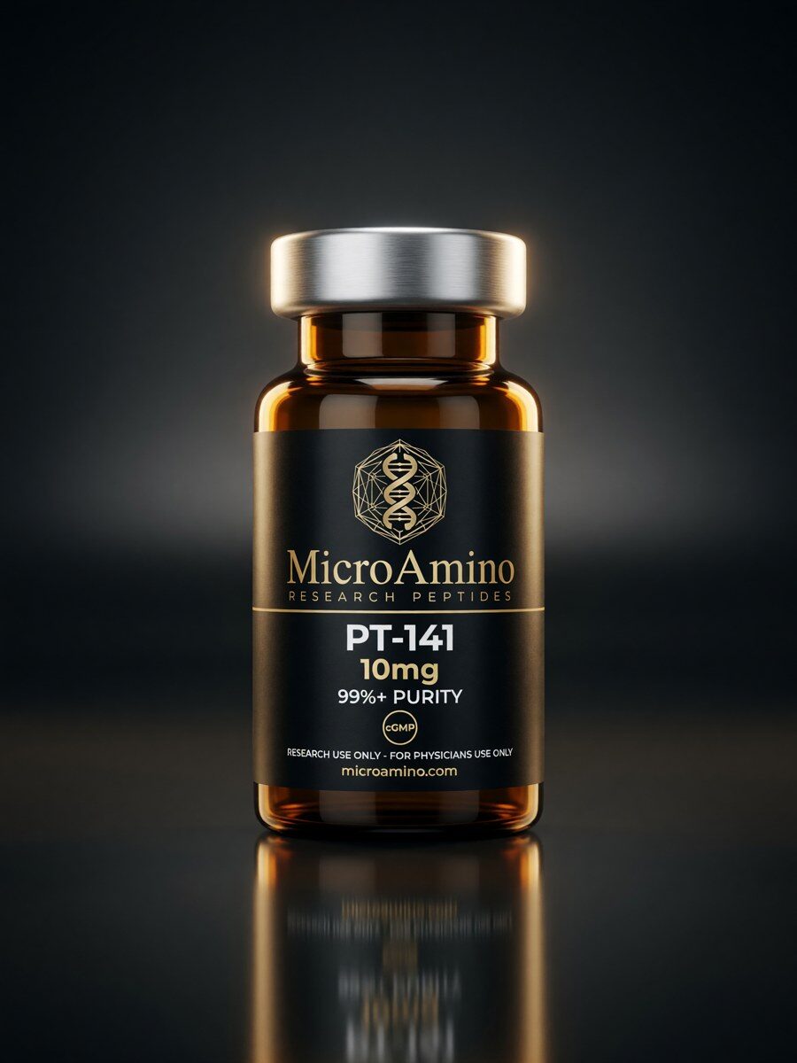 PT-141 10 mg, 10 mL amber glass vial with silver top