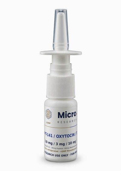PT-141 / Oxytocin / Tesamorelin 10 mg / 3 mg / 10 mg, 15 mL white bottle with metered spray top