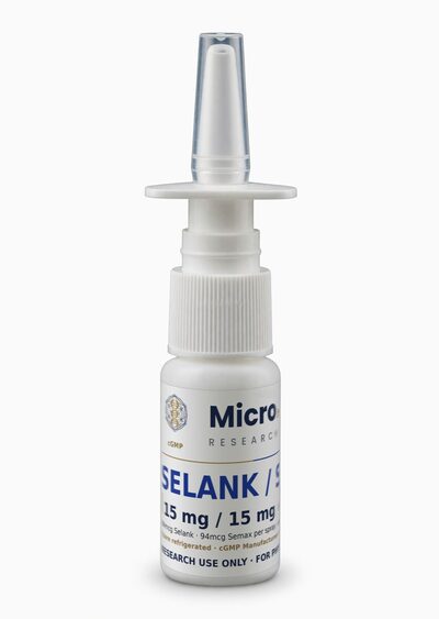 Selank / Semax 15 mg / 15 mg, 15 mL white bottle with metered spray top